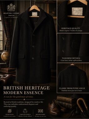 Selected Homme Black Wool Pea Coat